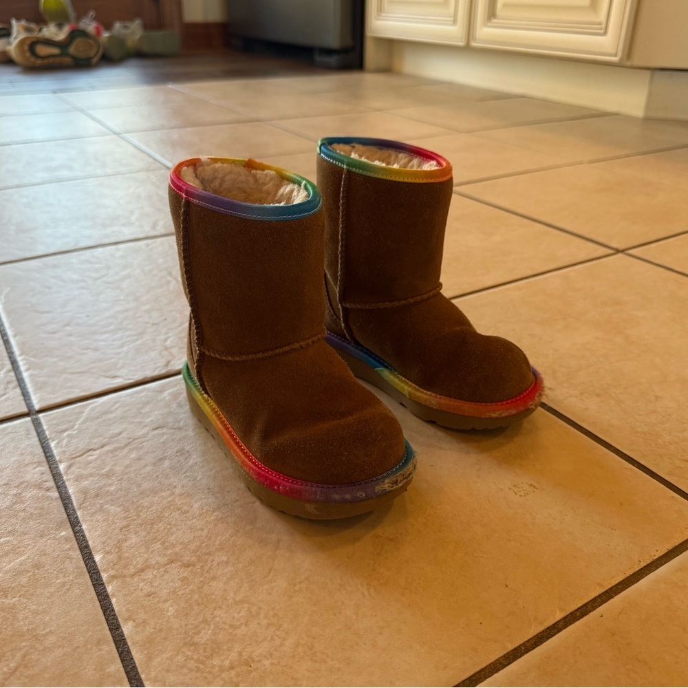Brown Suede Boots with Rainbow Trim
